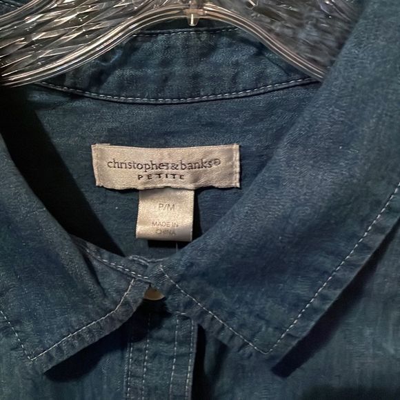 NWT Christopher & Banks Petite Medium button up denim-like shirt. - Picture 2 of 3